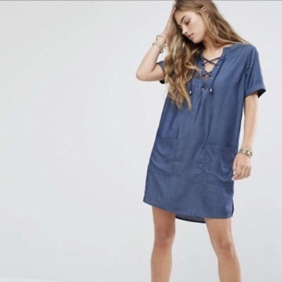 COPY - Lovers + Friends Waterfront Denim Lace Up Dress - Picture 3 of 6